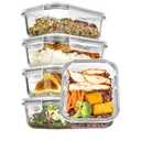 5Pack 22oz Glass Meal Prep Glass Storage Food Container Sets with Snap Airtight Lids for Microwave, Oven, Freezer and Dishwasher
