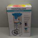 Nostalgia Snow Cone Shaved Ice Machine - Retro Cart Slushie Machine Makes 48 Icy Treats - Includes Metal Scoop, Storage Compartment, Wheels for Easy Mobility - White, Blue