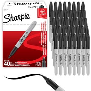Sharpie Permanent Markers, Fine Tip, Black, 40 Count - Office Supplies, Quick Drying, Fade Resistant, For Wood, Plastic, Paper, Metal, And More