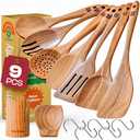 Riveira 9 Pieces Teak Wooden Spoons For Cooking – Premium & Durable Organic Teak Wooden Cooking Utensils – Non Stick Wooden Spatula For Cooking – Non Toxic Utensil Set With Holder & Spoon Rest