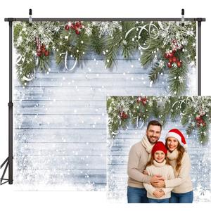 Winter Christmas Backdrop 10x10ft Snowflake and Pine Branch Wooden Wall Background White Snow Scene for Holiday Party Pphoto Booth Christmas Wall Decor 219