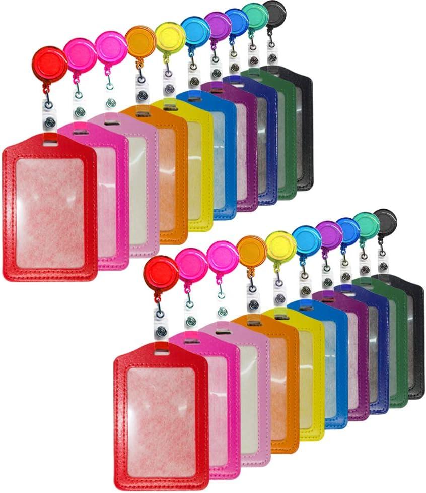 20Pcs PU Leather Business ID Credit Card Badge Holder with Retractable Badge Holder Reel Clip (Vertical Version, Mixed Colors)