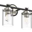 Bathroom Lighting Fixtures Black and Brushed Nickel Bathroom Vanity Light with Cylindrical Clear Stripes Glass Lampshade E26 Socket Base Bathroom Lighting Fixtures Over Mirror (4 Lights)