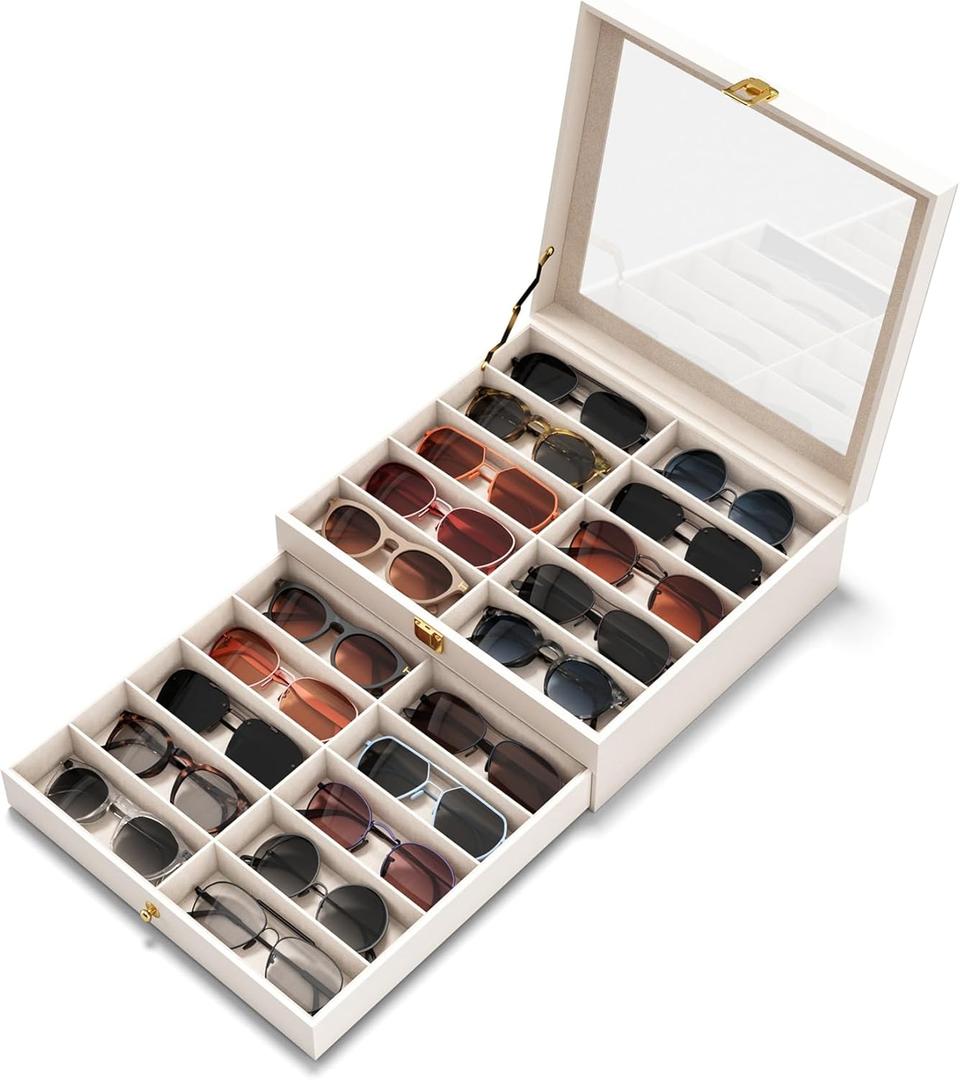 NEWLOOP 20 Slots Sunglass Organizer for Women Men Sunglasses Storage Box for Multiple Pairs of Eyeglass Holder Display Case