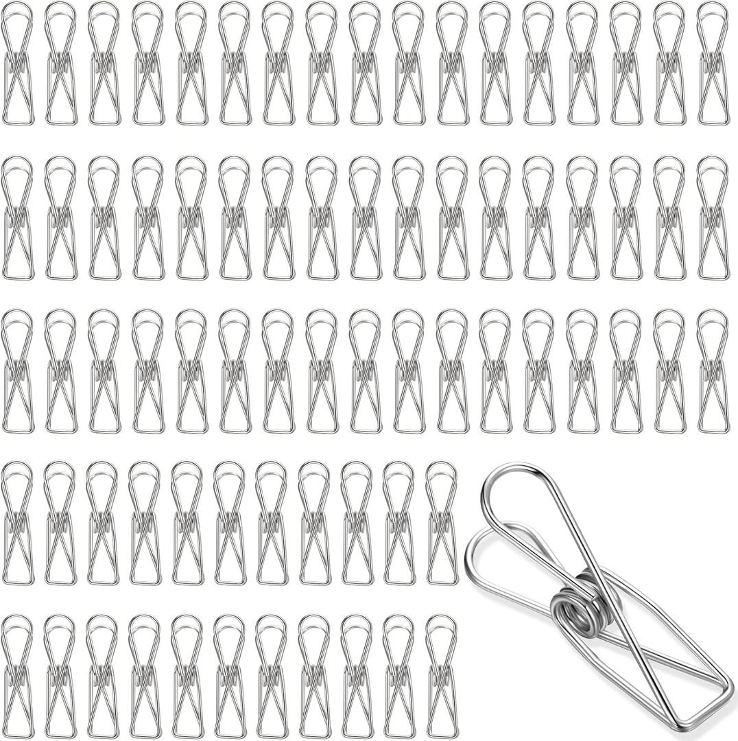 100 Pcs Paper Clips Metal Wire Hollow Out Clothespins Multi Purpose Utility Binder Clips Invoice Bill Stainless Steel Hanging Clothes Pins for School Kitchen Outdoor Office(Small,Silver)