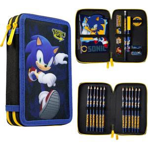 SONIC THE HEDGEHOG Pencil Case for Kids Stationery Set Pens Colored Pencils Mini Notebook School Supplies Gamer Gifts for Boys