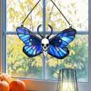 Vintage Halloween Decorations Wall Decor for Home Livingroom Bedroom, Skull and Butterfly Stained Window Hanging Ornament (Butterfly)
