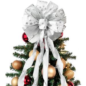 45 * 13Inch Christmas Tree Topper Bow Decoration, Large Glitter Tree Decoration Ornaments(Silver)
