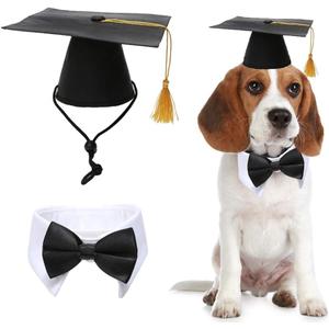 Lamphyface Pet Graduation Caps with Bow Tie Necktie Collar Dog Graduation Hats Accessory Costume for Dogs Cats