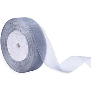 Aitoubil 1 Inch Shimmer Sheer Organza Ribbon,Fabric Ribbons for Bouquets Garland,Wedding,Gift Wrapping,Hair,Crafts,Decoration 50yards (Grey), Pack 2