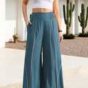TARSE Women's Linen Palazzo Pants Wide Leg Lake Blue, XXL