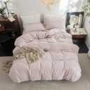 FOSSA Duvet Cover Set 100% Washed Cotton Linen Feel Super Soft Breathable Cozy 3 Pieces Bedding Sets Solid Greyish Pink Full/Double