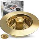 Kitchen Sink Drain Strainer, 3 in 1 Pop Up Kitchen Sink Stopper, with an Extra Basket Strainer, Universal for US Standard 3-1/2 Inch, Brushed Gold
