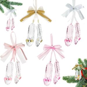 Vinsot 8 Pairs Acrylic Christmas Ballet Shoes Ornament Ballerina Dance Ornaments for Xmas Tree Fake Crystal Shoes Hanging Ornament Bows Ribbons for Christmas Party Anniversary Birthday Decoration