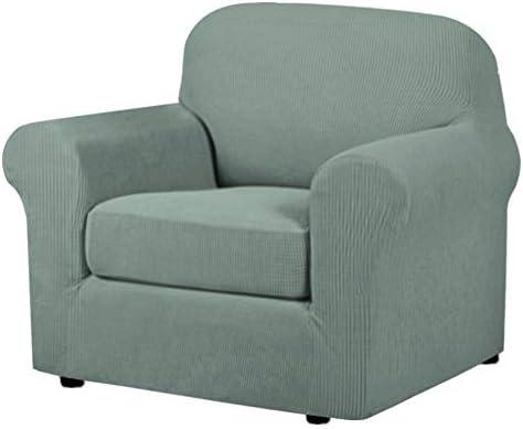 H.VERSAILTEX 2-Piece Armchair Slipcovers with Arms Sofa Slipcover Fit Chair Width Up to 47 Inch, Anti-Slip Rich Stretch Knitted Jacquard Fabric Small Checks(Chair, Sage)