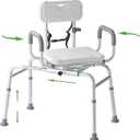 Sliding Shower Chair Tub Transfer Bench with Swivel Seat, Padded Armrest and Backrest, Height Adjustable for Bathtubs, Inside Shower, for Handicap & Seniors350 Lbs