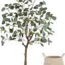 Warmplants Artificial Eucalyptus Tree, 4ft Tall Green Silk Leaves Perfect Faux Plant with Basket, Mordern Fake Eucalyptus Trees for Indoor Outdoor Home Office Livingroom Floor Dcor