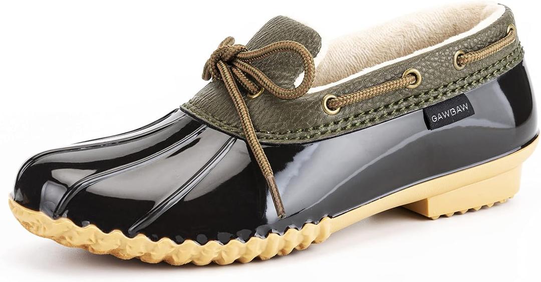 GAWBAW Flat Duck Shoes for Women - Slip On Waterproof Winter Ankle Rain Boots Short Garden Shoes, Size 6