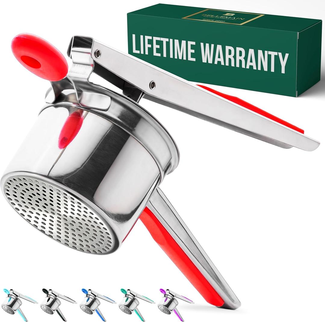 Bellemain 15 oz Large Potato Ricer | Heavy-Duty Stainless Steel Potato Ricer & Masher | Perfect for Mashed Potatoes | Kitchen Tool with Fixed Disc (Red)