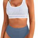 BMJL Women's High Waisted Bikini Sets Sporty Two Piece Swimsuits Color Block Cheeky High Cut Bathing Suits Small