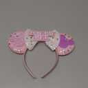 Birthday Mouse Ears Headband, Sparkle Princess Bow Headband for Women Girls, Sequin Birthay Party Hair Accessories (Pink) (1 Count (Pack of 1))