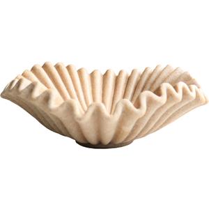 Large Decorative Handmade Bowl Decor , Modern Home Decoration, Fan Shaped Bowl, Ruffle Decor, Stylish Key Bowl for Entry Table, Decorative Fruit Bowl for Kitchen Counter, Artificial Stone Beige (10.5inch)