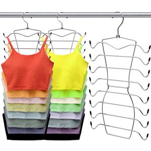 Tank Top Hanger, 8 Tier Space Saving Bra Hangers, Closet Organizers and Storage, Dorm Room Essentials for Girls, Organization for Camisoles Sports Bras Strappy Dress Swimsuits Ties, 2 Pack (2 Pack - Silver)