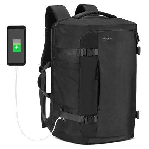 SUIKIHUM 40L Travel Backpack, TSA Friendly Flight Approved Carry on Backpack for Men Women, Fits 17.3 Inch Laptop with USB-A&C Ports, Weekender Bag, Black