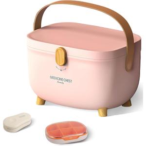 Glosen Medicine Box with Latch Lock,Medication Box to Organize Medicine and Pills,11.10 * 8.66 * 7.48 inches(Pink)