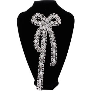 Handmade Large Pearl Bow Flower Beaded Patch for Clothing Embroidery Applique Decoration Patches Sewing on Accessories (Black)