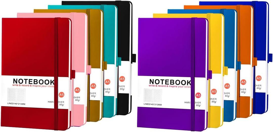 Jaoruizer 10 Pack Hardcover Journals Bulk, A5 Lined Notebooks for Women Men, 200 Pages/100 Sheets, 5.8 x 8.4 inch College Ruled Notebook for Writing Business Work, 10 Colors