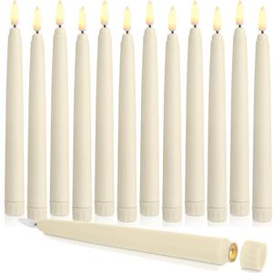Baquler 12 Pcs Flameless Taper Candles LED Taper Candles Flickering Bulk Ivory LED Candlestick for Easter Wedding Church Halloween Christmas Party Decor Table Centerpiece, 8.5 in, No Batteries