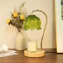 Dimmable Flower Candle Warmer Lamp, Green Candle Warmer with Timer & 4Bulbs, Womens Gifts for Valentines Birthday, Unique Home Decor for Bedroom Living Room Decor Aesthetic (Green-lotus)