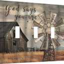 Western Barn Windmill Cabin Rustic Inspirational Quotes 3 Gang Light Switch Covers Triple Toggle Wall Plate Decorative Switchplate Electrical Faceplate for Farmhouse Bathroom Bedroom Decor