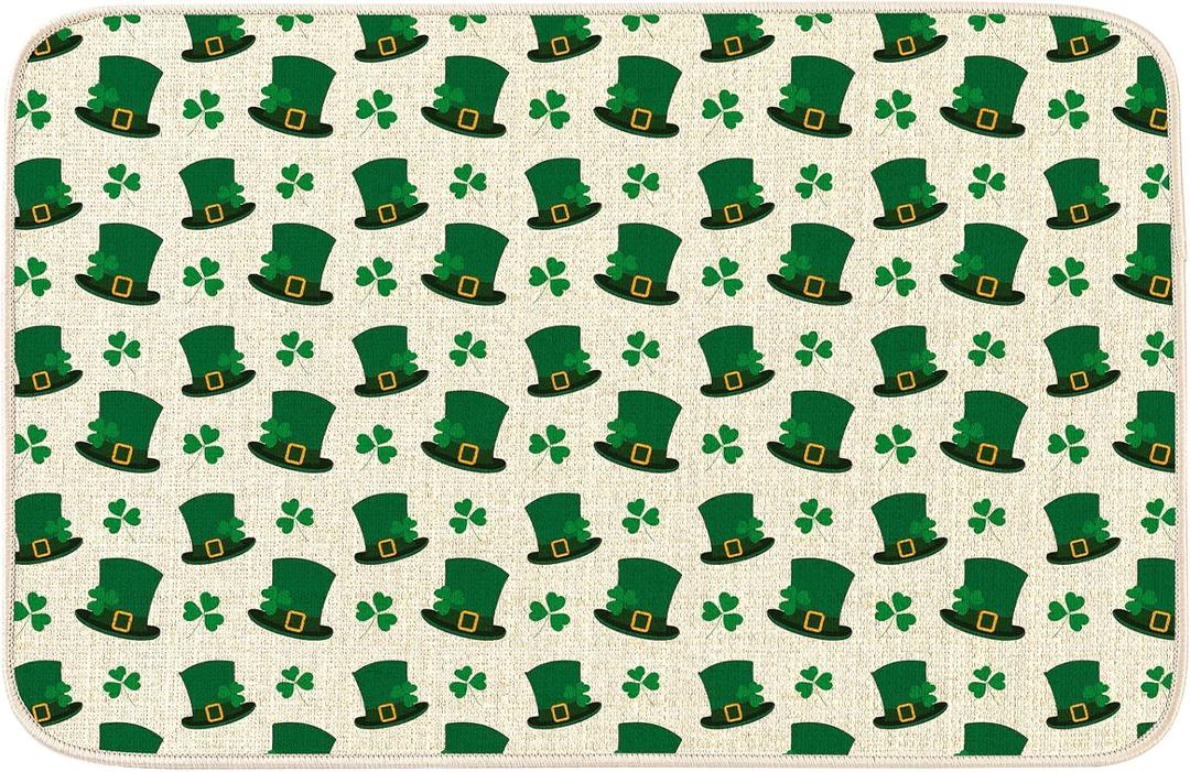 MATIRUG St Patrick Hat Door Mat, 16"x24", Shamrock Clover Farmhouse Front Doormat Indoor Entry, Dirt Trapper Absorbent Washable Nonslip Funny Entryway Rug for Indoor Outside Backdoor Lucky Decoration