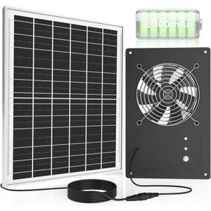 25W Solar Powered Fan with 15000mAh Battery & Timer, Usable At Night | 5" Small Solar Exhaust Fan, Quiet Waterproof High Airflow, for Chicken Coop, Outdoor,Greenhouse,Sheds,Pet Houses