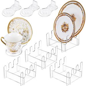 8 Pcs Acrylic Dinnerware Display Stand - 4 Pcs 3 Tiers Acrylic China Plate Display Easel Holder for Cabinet Home Supplies
