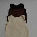 OLCHEE Womens 3 Pack Crop Tank Tops Seamless Ribbed Square Neck Tapered Shoulder Strap Sleeveless Workout Top Summer Shirts (Medium, Black + Brown + Beige)