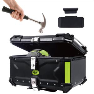 GRUNT SPORTS 55L Motorcycle Tail Box Top Case - Scooter Universal Storage Trunk  Waterproof Aluminum Luggage Tour Helmet Box with Security Lock - Includes Back Cushion (Black, 55L)