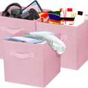 3 Pcs Storage Cubes, 10.5 Inch Collapsible Storage Bins, Fabric Foldable Bins for Organization, Durable Storage Bins for Closet, Shelves, Offices (Pink)