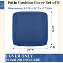 Mindsoft 8 Pcs 24"x24" Patio Cushion Covers Outdoor Cushion Covers Replacement High UV Resistant Anti Slip Waterproof Patio Chair Seat Slipcovers for Outdoor Furniture(Gray Blue)
