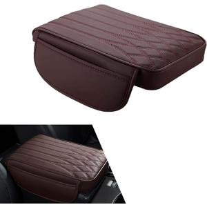 WZP Car Middle Console Cover, Leather Memory Foam Car Arm Rest Cover Pad with Storage Pocket, Waterproof & Anti-Scratch Console Covers for Truck Sedan SUV (Brown)