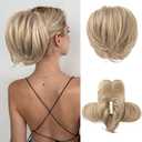 HOOJIH Ponytail Extension, Claw Clip in Straight Messy Hair Bun 9 Inch Short Ponytail Extension with Bendable Metal Wire Hair Pieces for Women Fake Hair Bun DIY Styles - Medium Golden Blonde (Pack of 2)