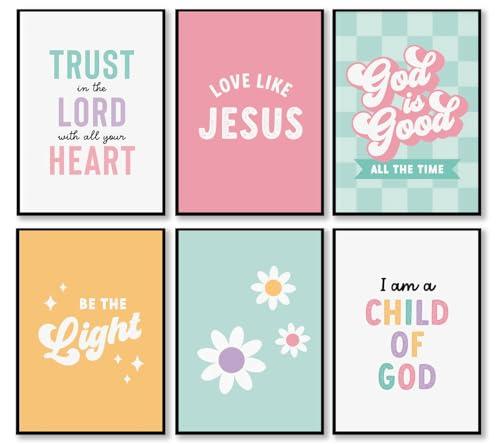 6Pcs Kids Bible Verse Wall Art Girls room Wall Decor pictures Christian Poster Print Artwork Nursery Bible Verse Paintings for Living room bedroom home decoration 8x10in Unframeless
