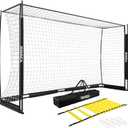 Portable Soccer Goal, Collapsible Soccer Goal Net Metal Base, Quick Setup Soccer Training Equipment with 1 Carry Bag, 1 Agility Ladder, 4 Ground Nails (Black)