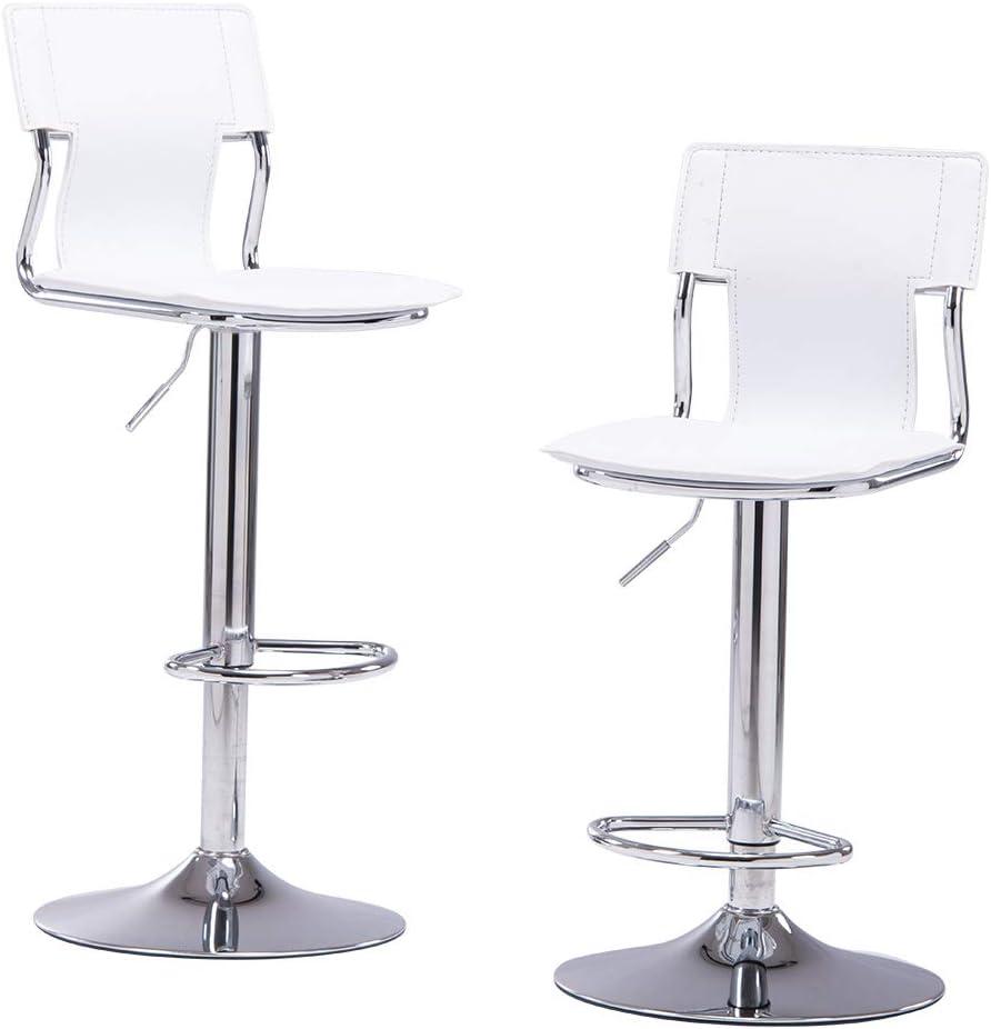 Sidanli Adjustable Bar Stools Set of 2, White Bar stools Set of 2 in Faux Leather, Swivel Bar Chairs Height Adjustable, Comfortable Bar Stools with Back for Kitchen Island, Dining Room