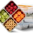 Bakpoco 4 Pack Stainless Steel Snack Containers, 4 Compartment Metal Snack Containers with Lid, Compact Food Storage Box Containers For Lunch & Snacks, 6.08oz x 4 compartments x 4 packs