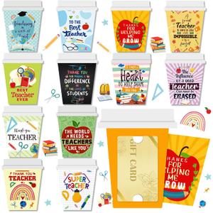 48 Pack Teacher Appreciation Gift Bulk Coffee Cup Card Thank You Gift Cards Holder Graduation Coffee Cup Cards End of Year Gifts for Teacher Day Favors