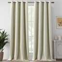 100% Blackout Beige Linen Curtains 95 Inch Length, Noise Reducing Lightweight Curtains for Bedroom Guest Room, Thermal Insulated Grommet Top Drapes, Beige, W52 x L95, 2 Panels