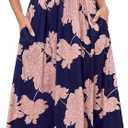 Annebouti Spring Summer Maxi Dress for Women 2025 Casual Trendy Open Back Ruched A-Line Sleeveless Spaghetti Strap Floral Beach Long Sundresses with Pockets Navy Pink, XS